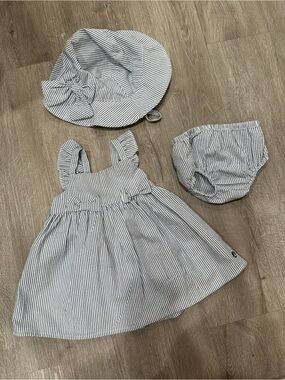 Sperry Blue & White Striped Dress Set with Sun Hat and Bloomers